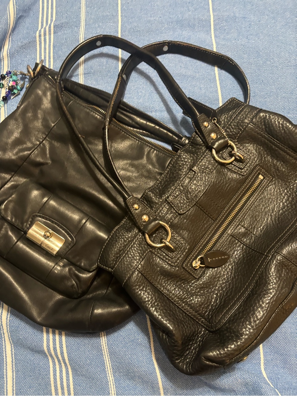 2 Vintage Coach Classic Black Leather Shoulder Bags with silver Hardware